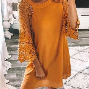 Pure Casual Net Yarn Lace Solid Color Midi Dress